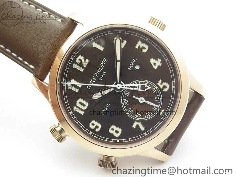 MIROTIME 0323 Calatrava 5524R Pilot Travel Time RG GRF Brown Dial on Brown Leather Strap MIYOTA TopPick 7155